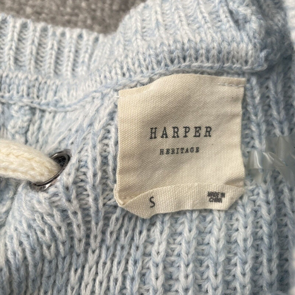 Harper Heritage Sweater Womens Small Light Blue Lace Tie Back Casual Knit Cozy - Picture 3 of 8